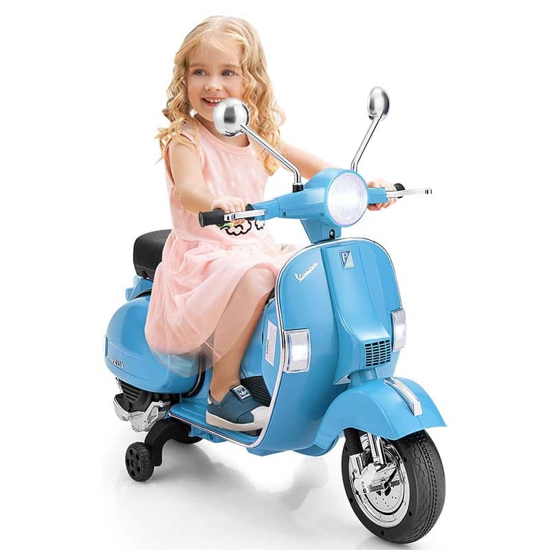 6V Kids Ride On Vespa Scooter Battery Powered Electric Riding Toy Motorcycle With Training Wheels