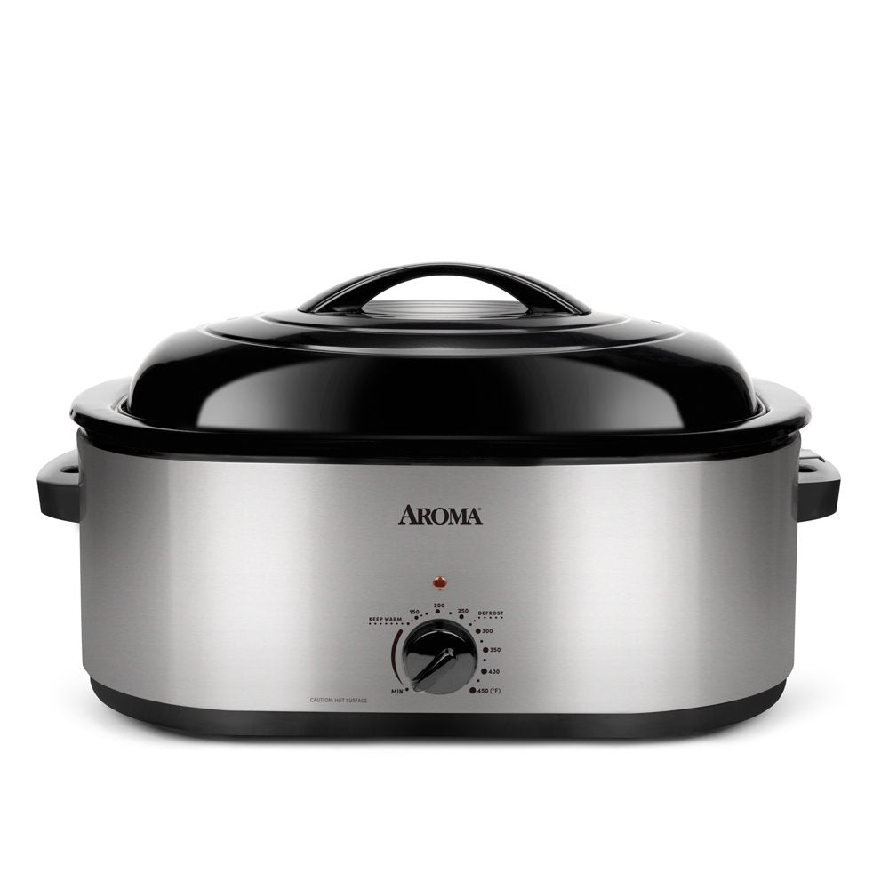Aroma 22 Quart Electric Roaster Oven Stainless Steel with Self Basting Lid
