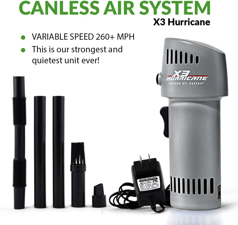 X3 Hurricane compressed Air Dust collector | adjustable speeds up to 260 MPH | Made in the USA | cordless rechargeable blower for cleaning