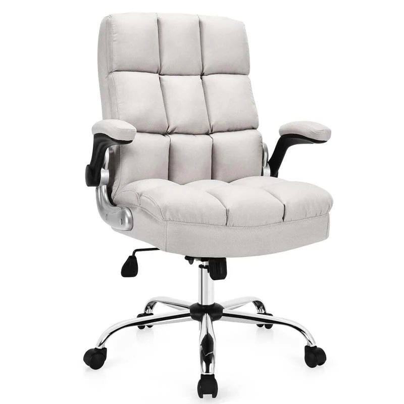 Linen Fabric Thick Padding Big Amp Tall Executive Office Chair With Flip Up Armrest Swivel High Back Computer Desk Chair - Comfortable And Ergonomic Design