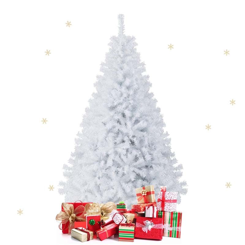 6759Ft White Hinged Artificial Christmas Tree Premium Unlit Spruce Full Tree With Metal Stand