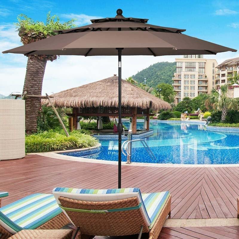 10 Ft 3 Tiers Outdoor Patio Market Umbrella With Crank Amp Auto Tilt Double Vented Table Umbrella For Pool Deck