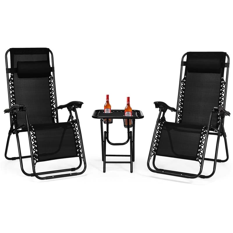 3 Pcs Folding Zero Gravity Recliner Patio Yard Pool Outdoor Chaise Lounge Chairs Table Set - High Quality Set For Everyday Use