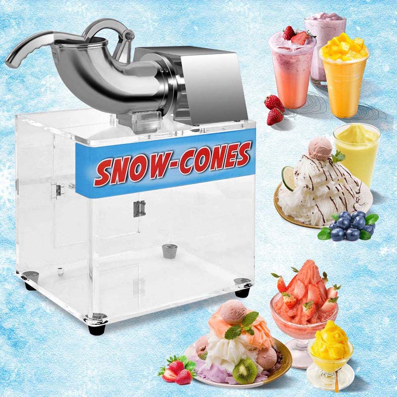 440Lbsh Electric Snow Cone Machine Ice Crusher Shaver With Dual Blades 110V Stainless Steel Shaved Ice Machine For Home Commercial Use