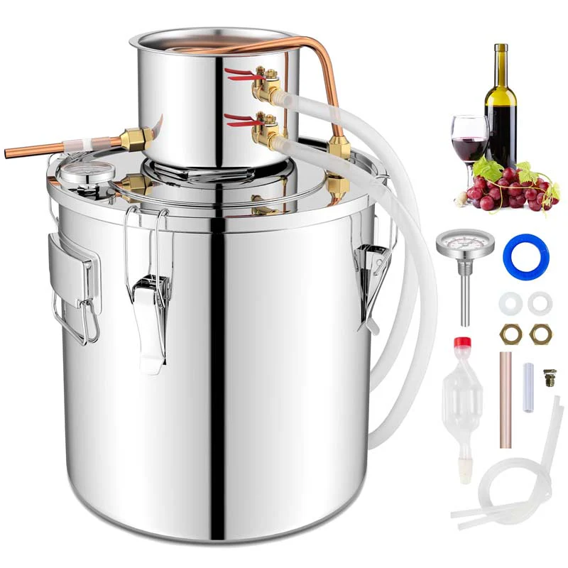 510 Gal 2 Pots Alcohol Still Home Brewing Kit 40L Stainless Steel Water Alcohol Distiller Wine Making Kit For Whiskey Brandy Beer