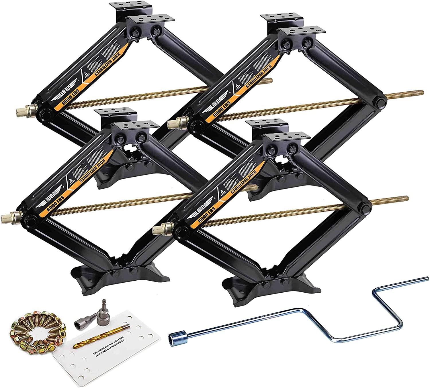 Set 4 Libra 24���?6000lbs RV Trailer Stabilizer Leveling Scissor Jacks w/ Dual Power Drill sockets & mounting Hardware Set