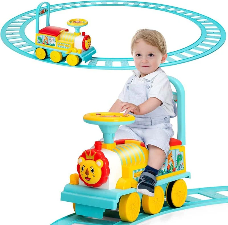 6V Kids Ride On Train With Tracks Amp 6 Wheels Battery Powered Electric Ride On Toy With Lights Amp Music