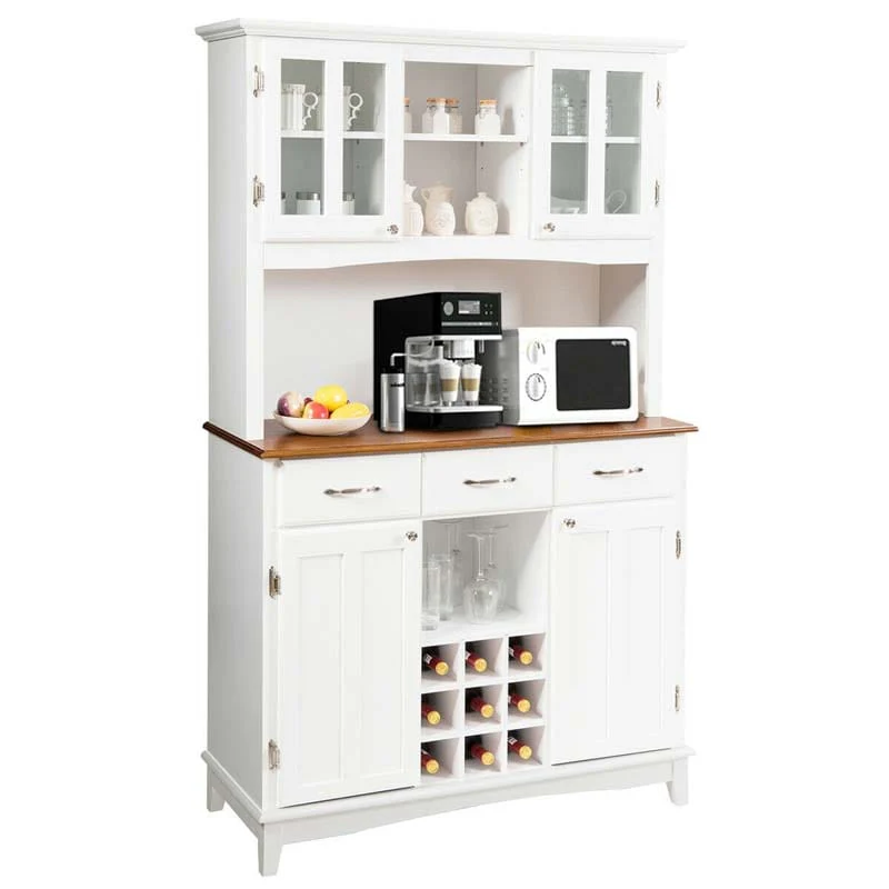 Wood Buffet Hutch Cabinet Kitchen Hutch Sideboard Kitchenware Server With 3 Large Drawers Amp 9 Wine Grids