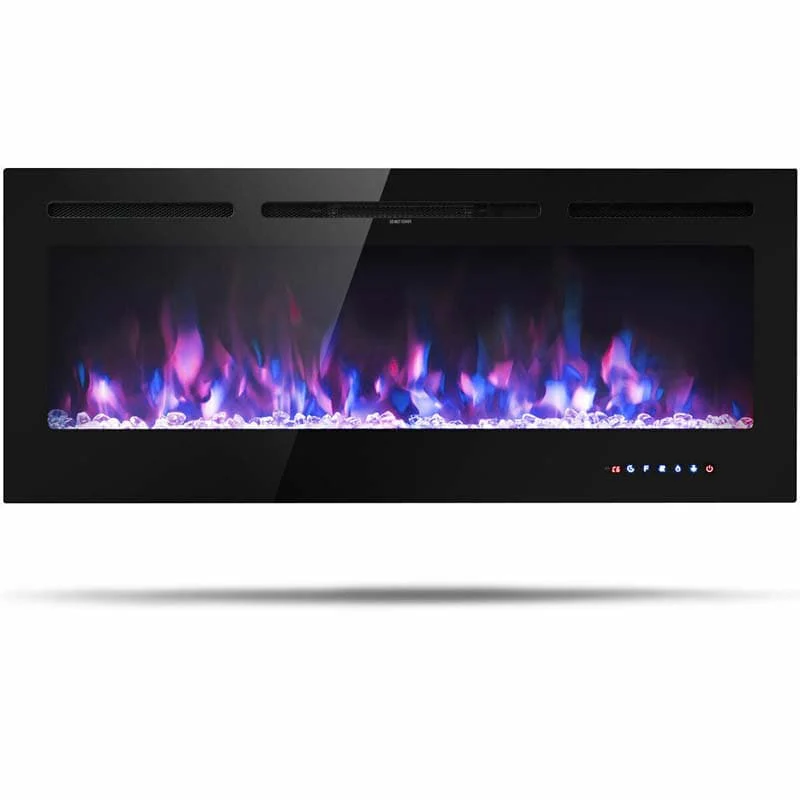 50Quot Ultra Thin Recessed Electric Fireplace Insert 1500W Wall Mounted Fireplace Heater With 9 Flame Colors
