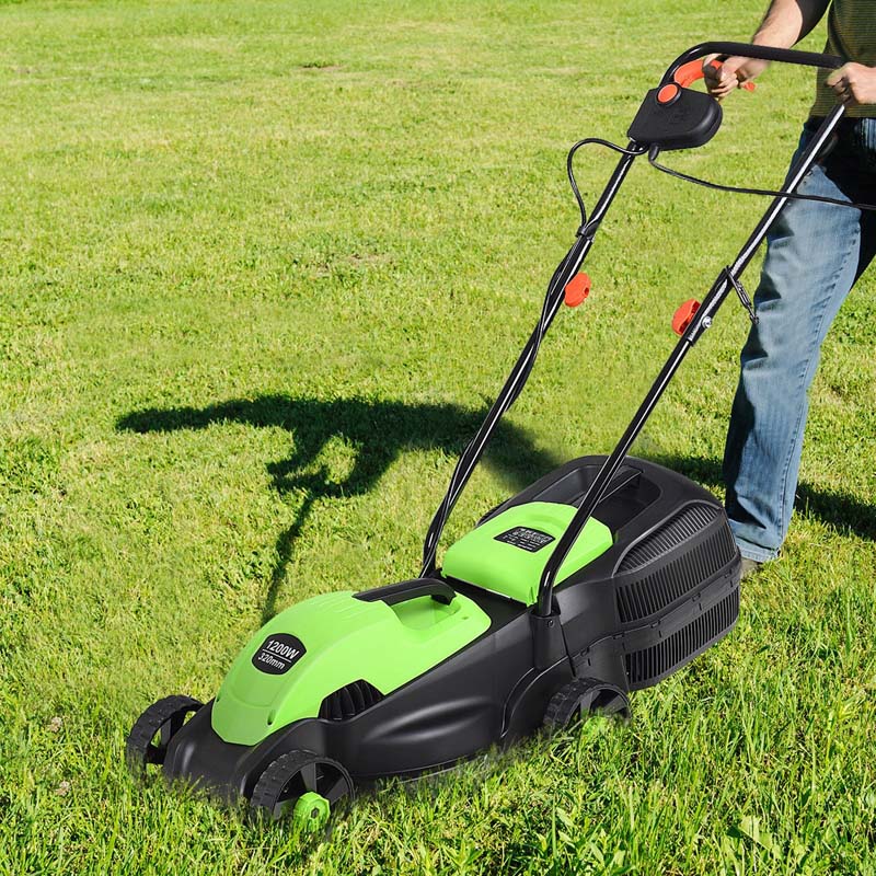 12 Amp 14Quot Corded Electric Lawn Mower 3 Adjustable Cutting Heights Push Mower With 30L Grass Collection Bag