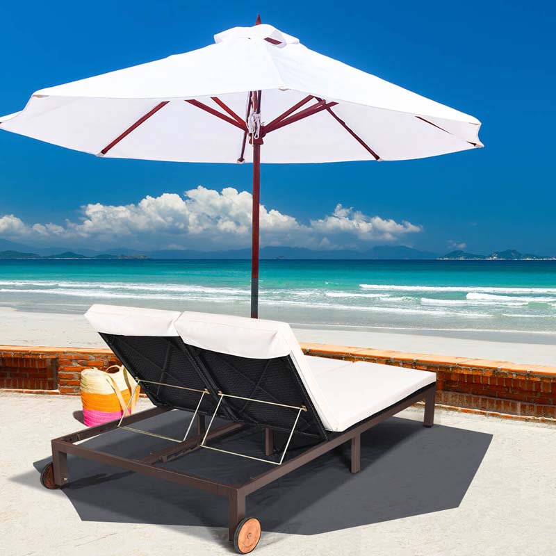 2 Person Rattan Patio Daybed Double Outdoor Chaise Lounge Chair With Adjustable Backrest Wheels Amp Cushion - Comfortable And Ergonomic Design