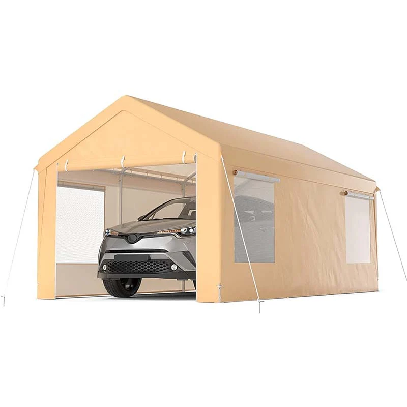 10 X 20 Ft Heavy Duty Steel Carport Portable Garage Car Canopy Shelter Party Tent With Removable Sidewalls Roll Up Door
