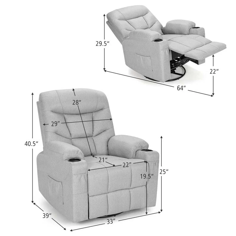 360Deg Swivel Electric Massage Recliner Rocking Chair Single Soft Sofa With Heater Amp Retractable Footrest - Comfortable And Ergonomic Design