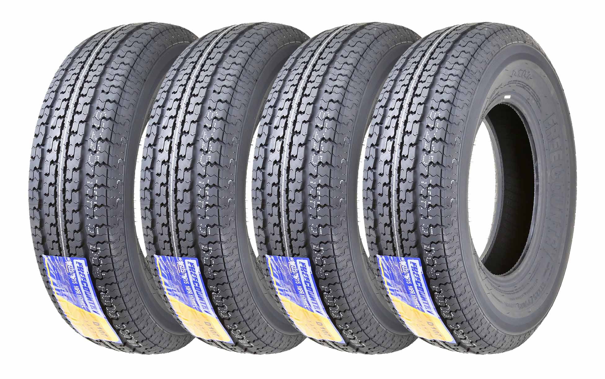 FREE COUNTRY New Premium Trailer Radial Tires ST225/75R15 10PR Load Range E w/Featured Side Scuff Guard, Set 4