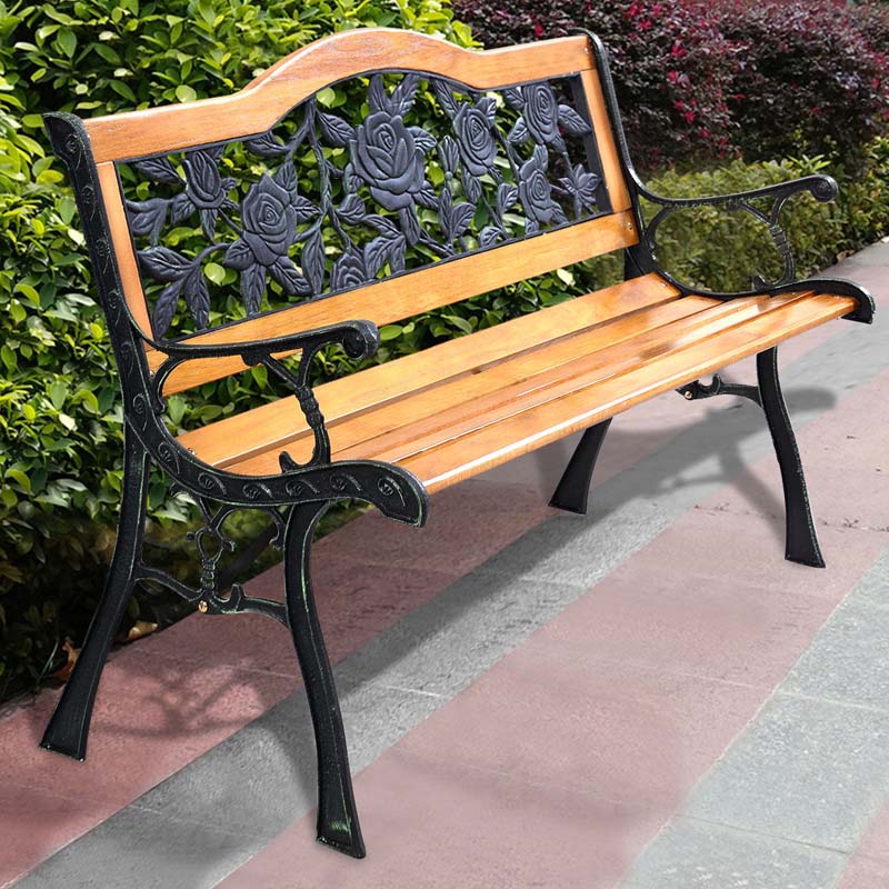 50Quot Garden Park Bench Cast Iron Amp Hardwood Weatherproof Outdoor Bench Patio Porch Loveseat Chair - Comfortable And Ergonomic Design