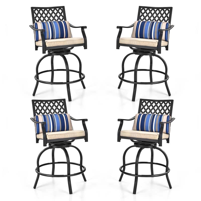 24 Pcs 360Deg Swivel Rocking Bar Stools With Back Amp Soft Cushions Steel Frame Outdoor Bar Height Dining Chairs - Comfortable And Ergonomic Design