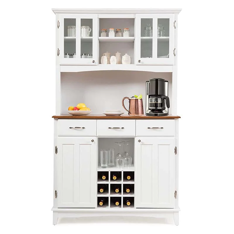 Wood Buffet Hutch Cabinet Kitchen Hutch Sideboard Kitchenware Server With 3 Large Drawers Amp 9 Wine Grids