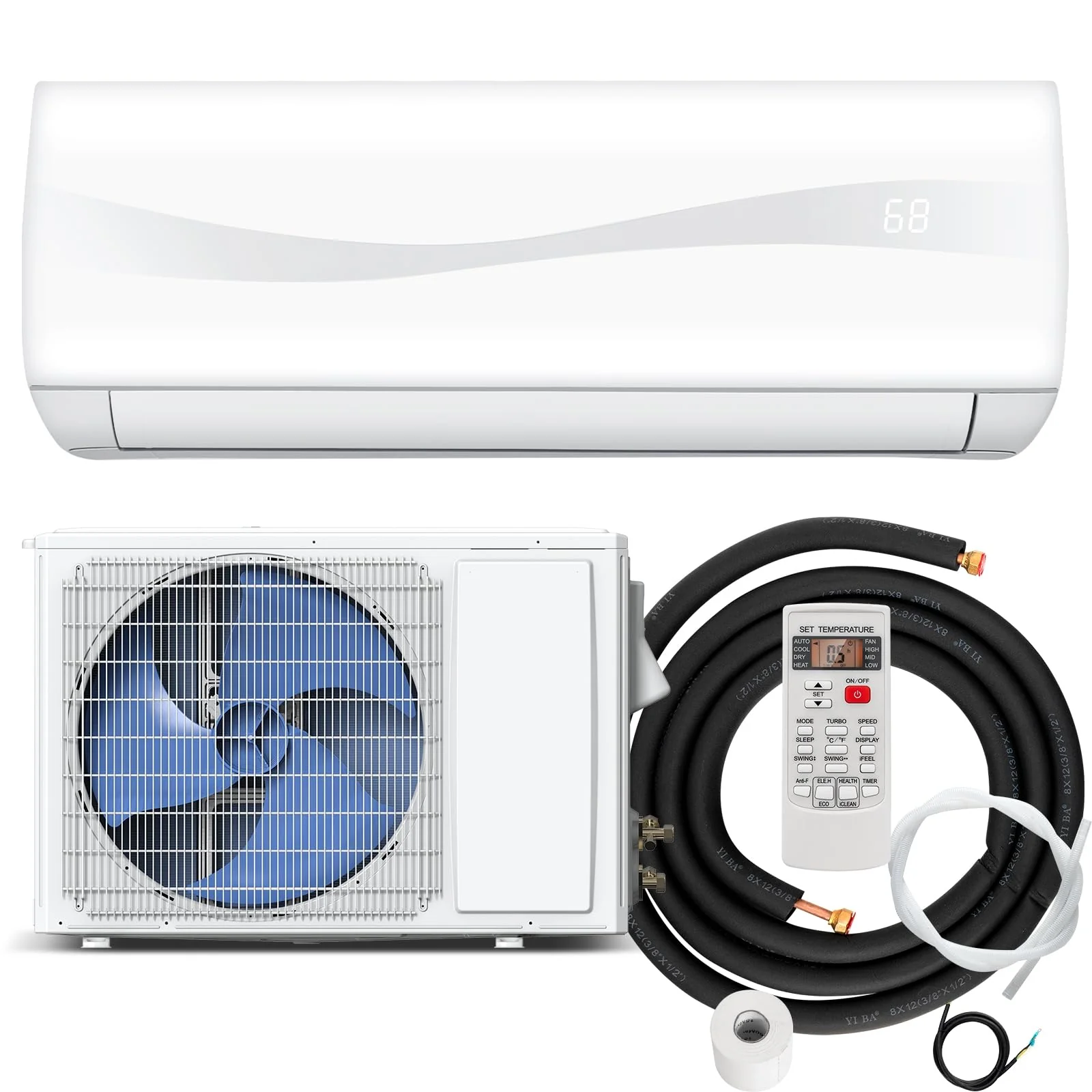 18000Btu Ductless Mini Split Air Conditioner 208 230V 19 Seer2 Wall Mounted Inverter Ac Unit With Heat Pump