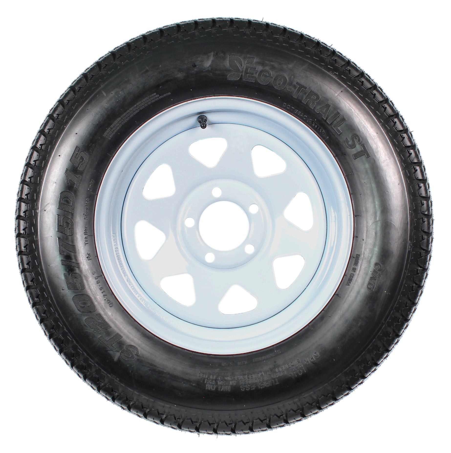 Eco Trailer Tire On Rim ST205/75D15 15 in. Load C 5 Lug White Spoke Wheel