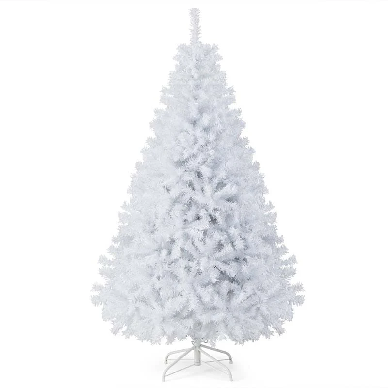 6759Ft White Hinged Artificial Christmas Tree Premium Unlit Spruce Full Tree With Metal Stand