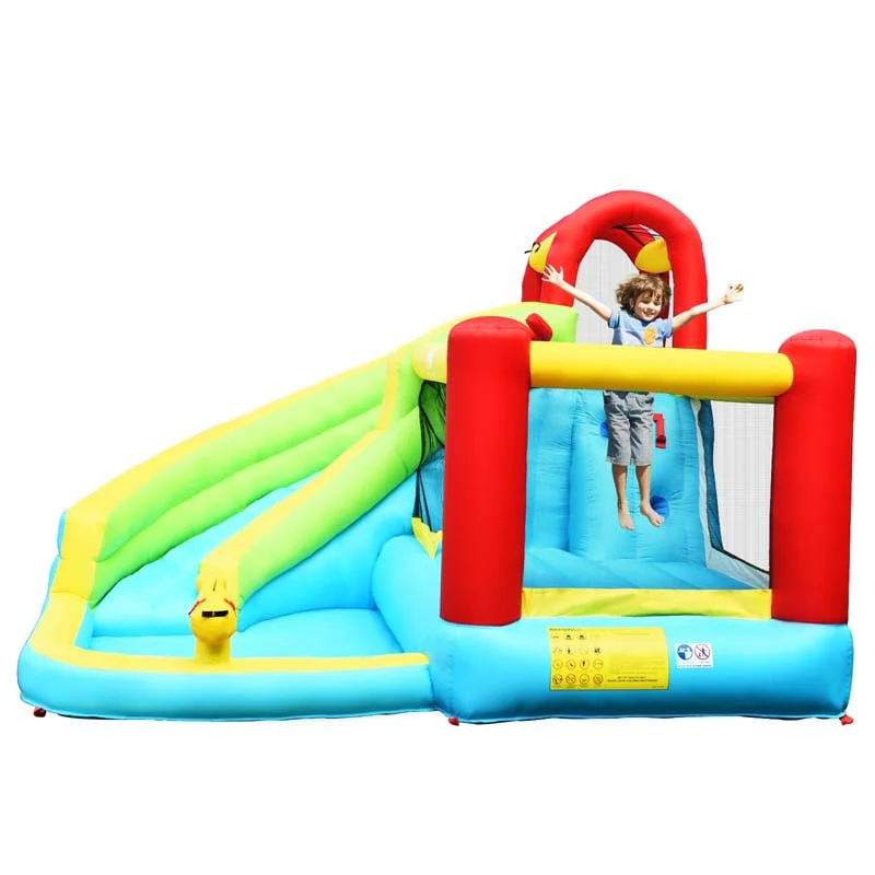6 In 1 Kids Inflatable Bounce House Water Park With Trampoline Splash Pool Climbing Wall Water Slide Amp Basketball Rim