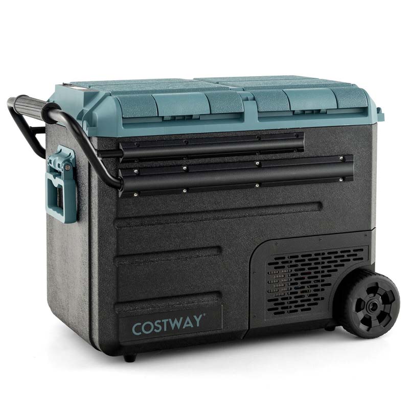 51 Quart Dual Zone Car Refrigerator With Wheels 12V24V Dc Amp 100 240V Ac Portable Car Fridge Cooler Freezer