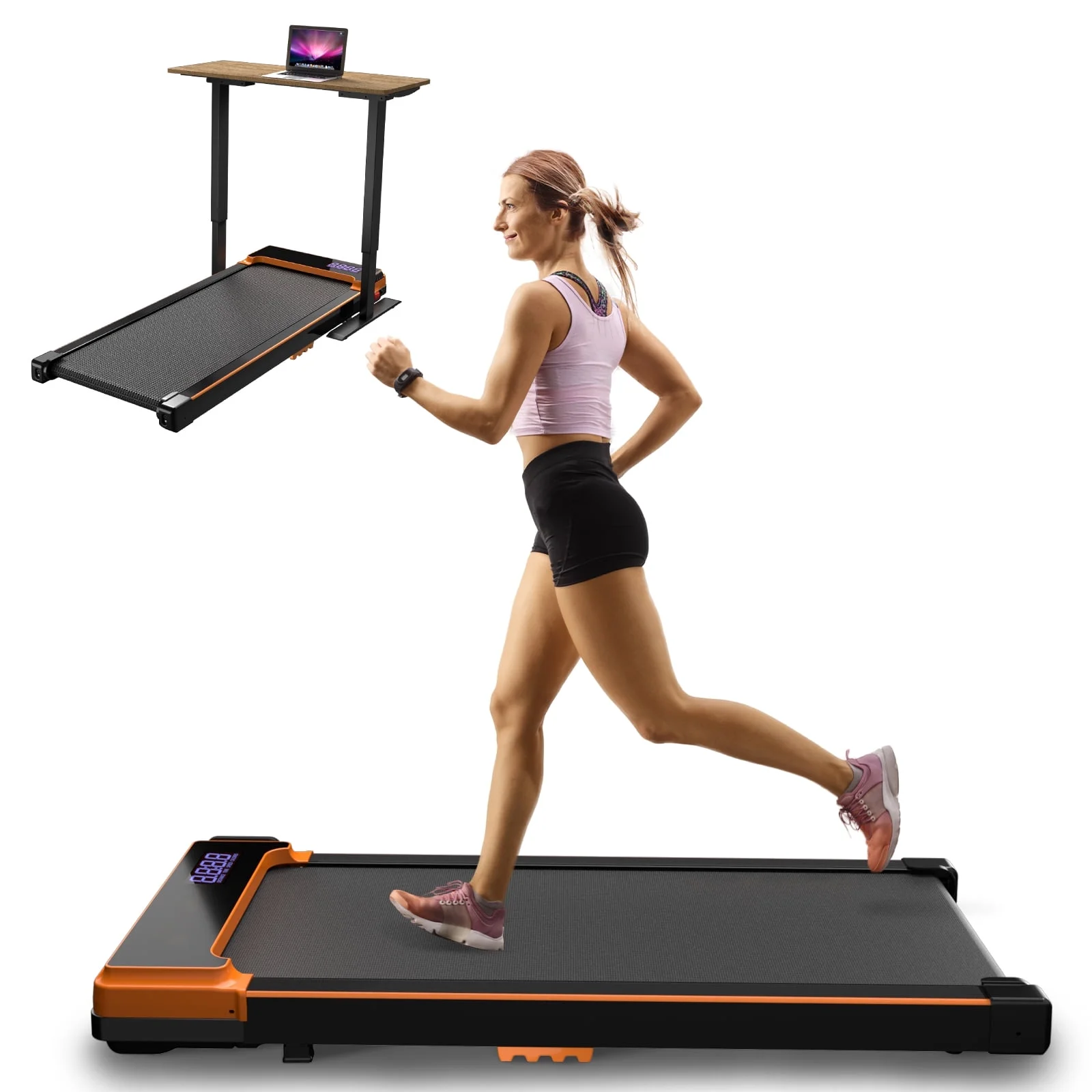 CoolHut Walking Pad Under Desk, 2 in 1 Portable Folding Treadmill for Walking, Running and Home Office Use, 2.5HP Low Noise Motor, LED Display, and Remote Control, Black