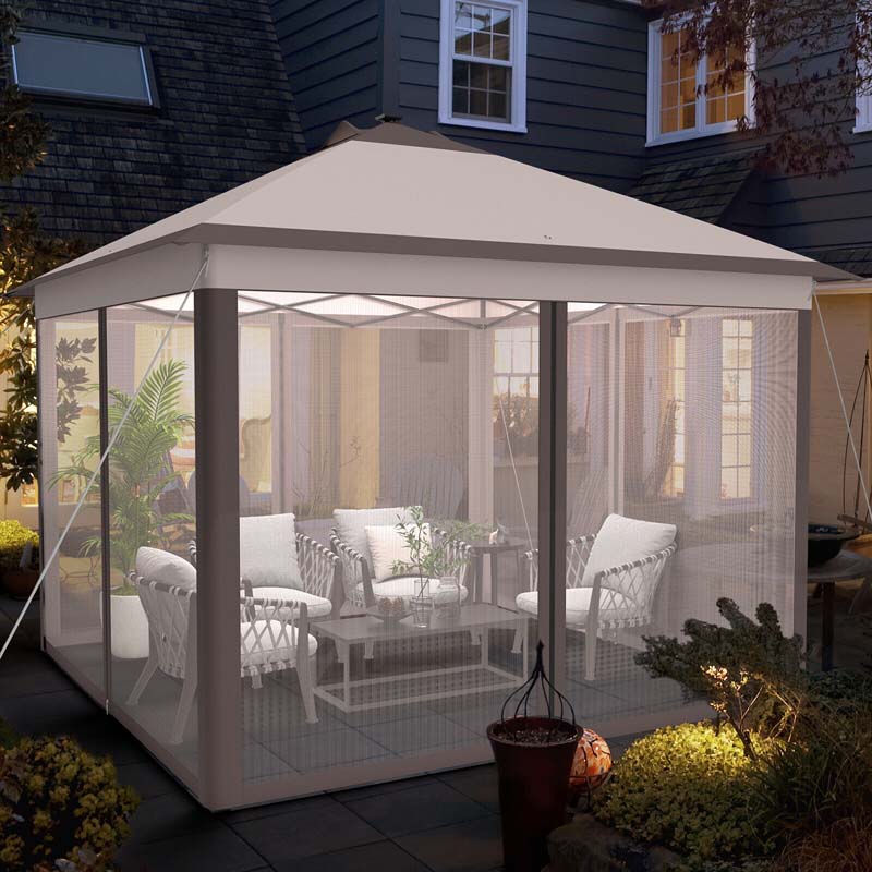 11 X 11 Ft Pop Up Gazebo Tent Portable Canopy Shelter With Carry Bag Amp Mesh Netting Amp Led Lights
