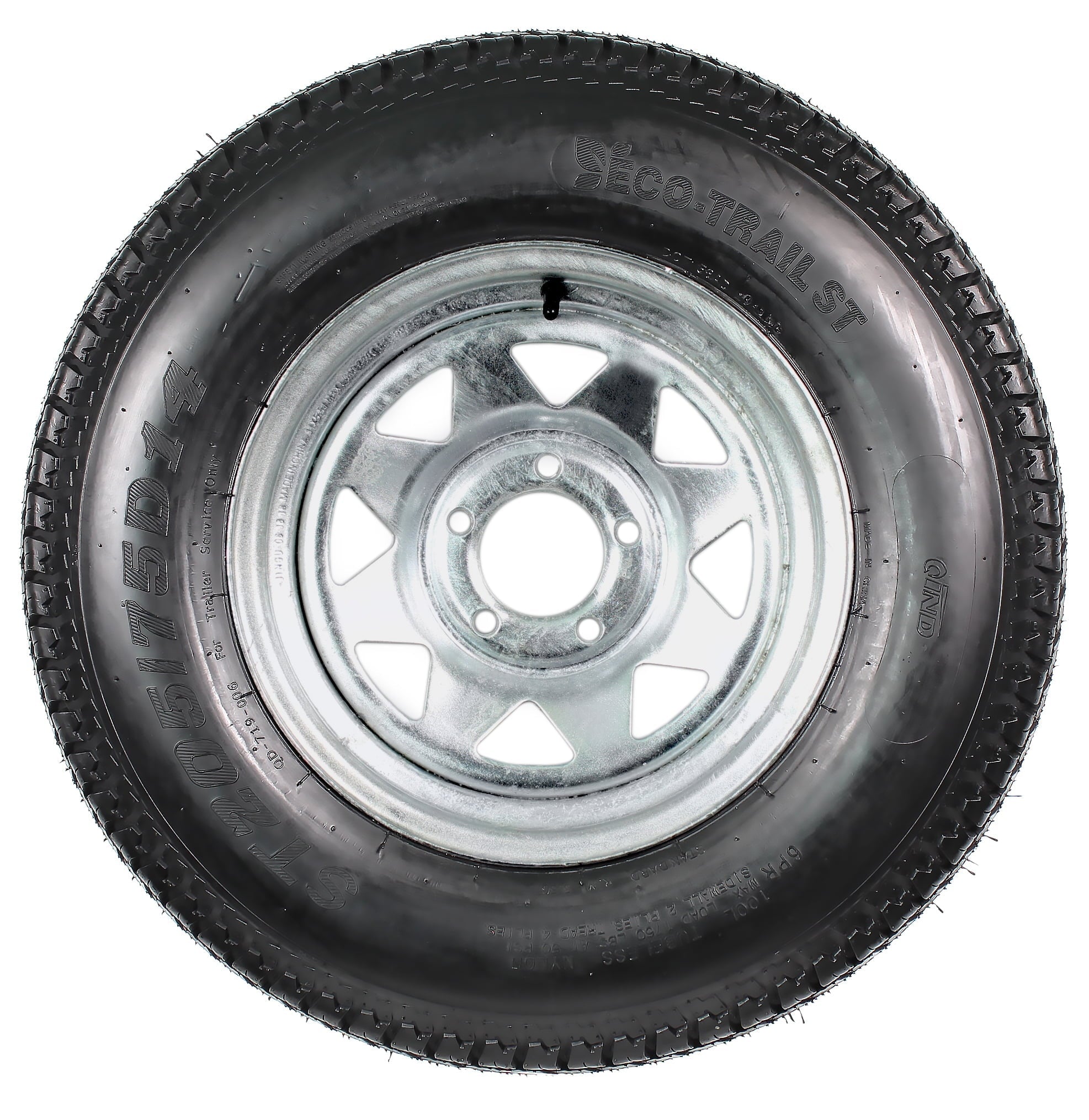 2-Pk Trailer Tire On Rim ST205/75D14 2057514 F78-14 5 Lug Spoke Wheel Galvanized