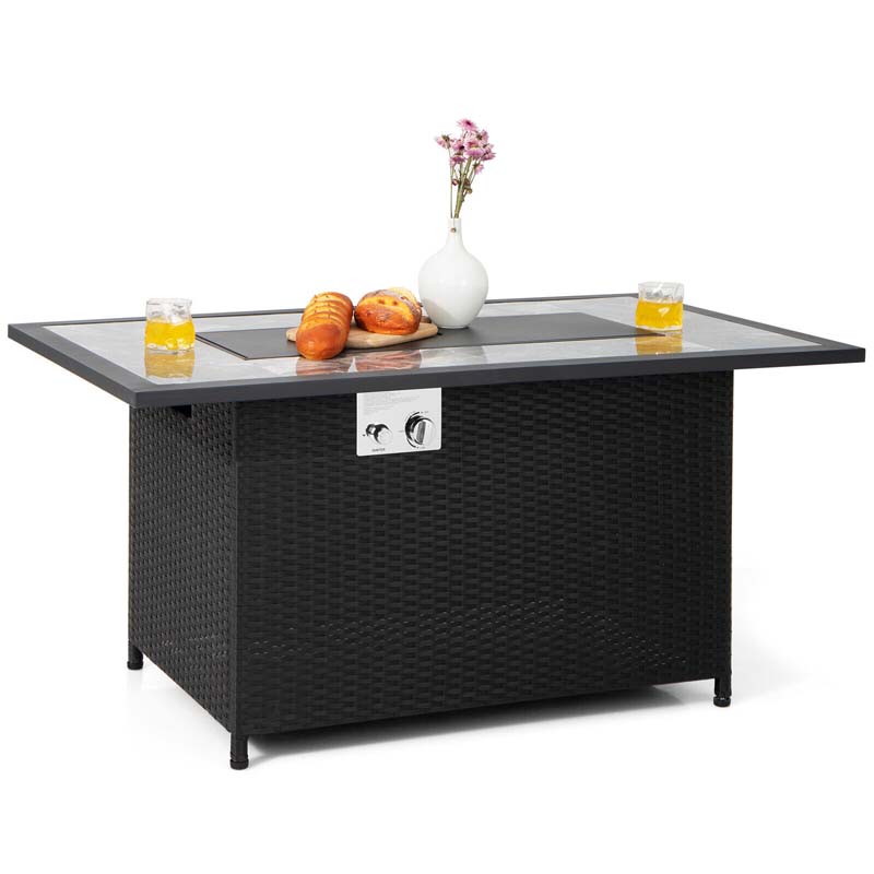 52Quot 50000 Btu Rattan Outdoor Propane Gas Fire Pit Table With Marble Tabletop Lava Rocks Amp Pvc Cover - Waterproof Protective Cover