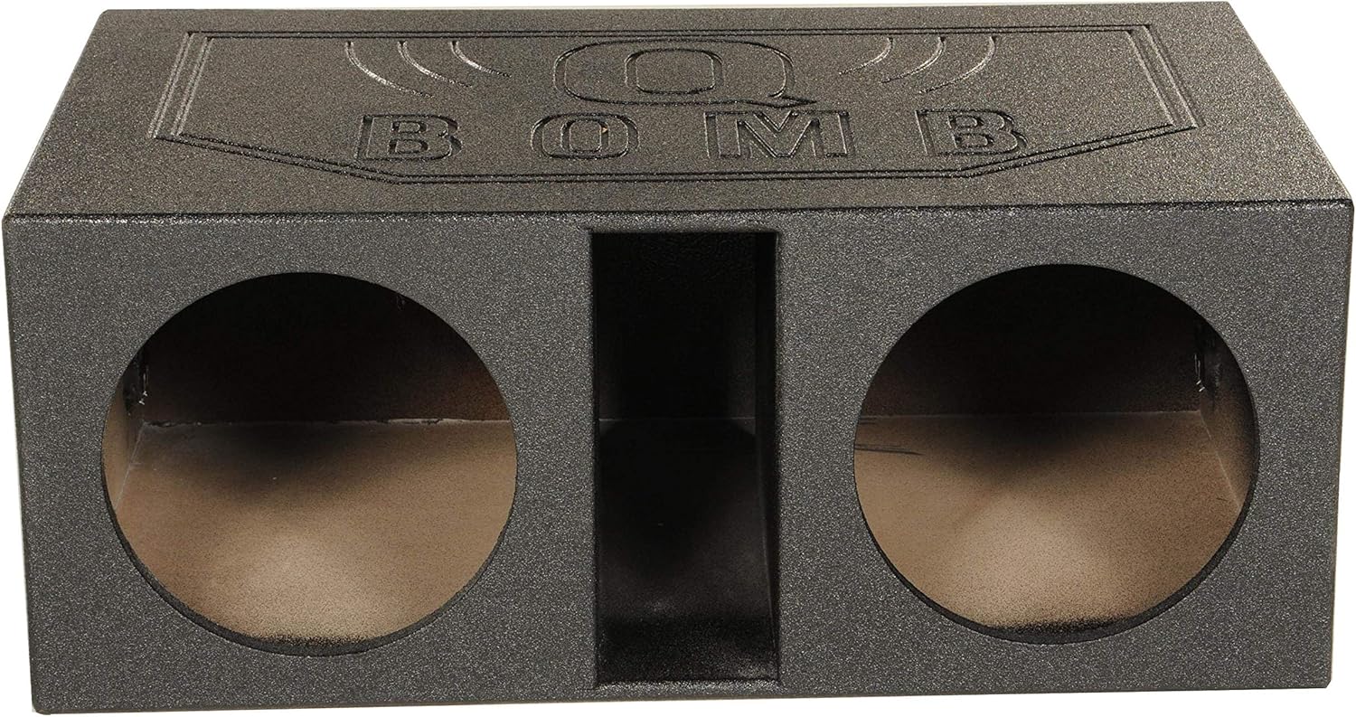 QPower QBOMB12VL Dual 12��� Vented Subwoofer Box �C Durable MDF, Black Rhino Liner Finish