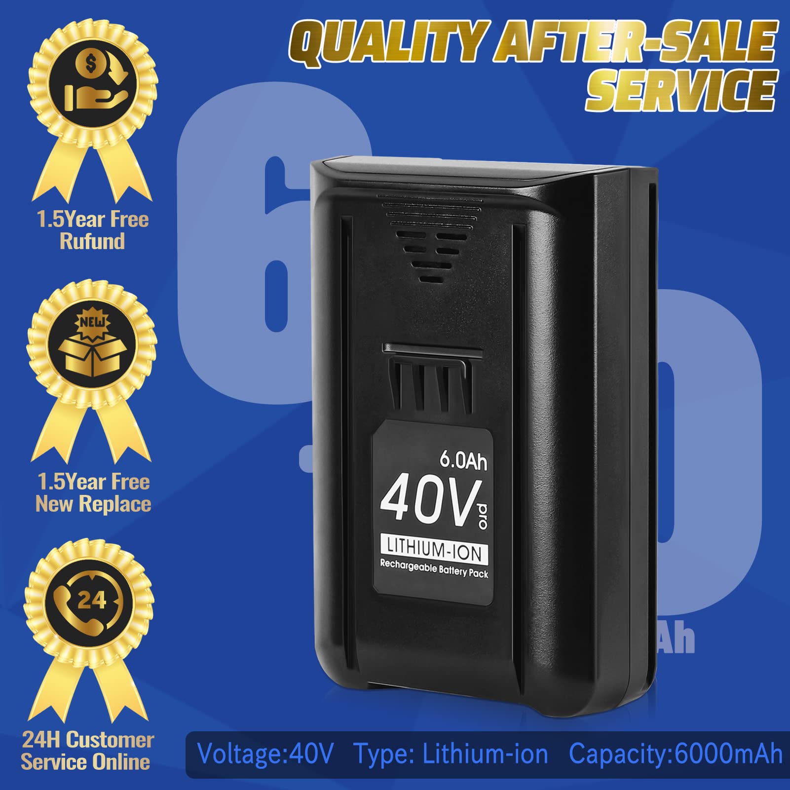 u3010Upgradeu3011 6.0Ah 40Volt Replacement Battery for Kobalt 40V MAX Battery 2540C-06 Lithium-ion Battery for KB440-03 KB2540C-06 KB640-03 KB240-06 for Cordless Power Tools -High Capacity