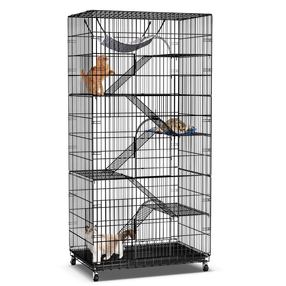 SINGES 6 Tier Large 77" Cat Cage Kennels Indoor Metal Wire Cat Playpen with Cat Bed