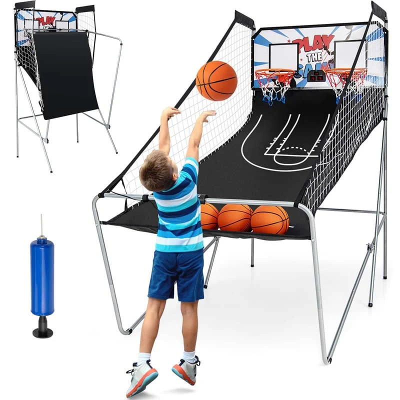 Foldable Basketball Arcade Game Dual Shot Electronic Basketball Game Machine With 8 Game Modes