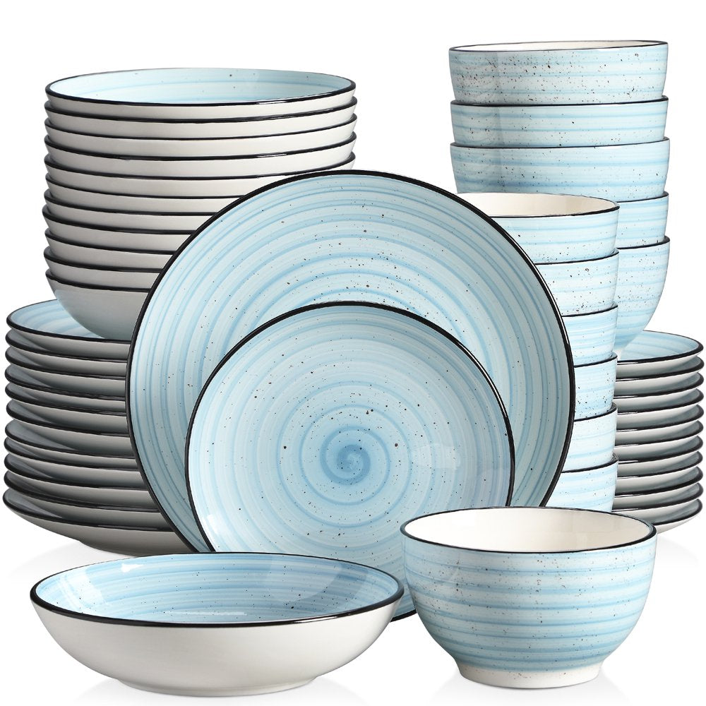 Vancasso 48 Piece Stoneware Dinnerware Set, Blue Dinner Set, Service for 12