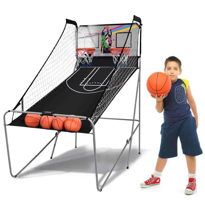 2 Player Foldable Basketball Arcade Game With 4 Balls Indoor Double Shot Electronic Basketball Game