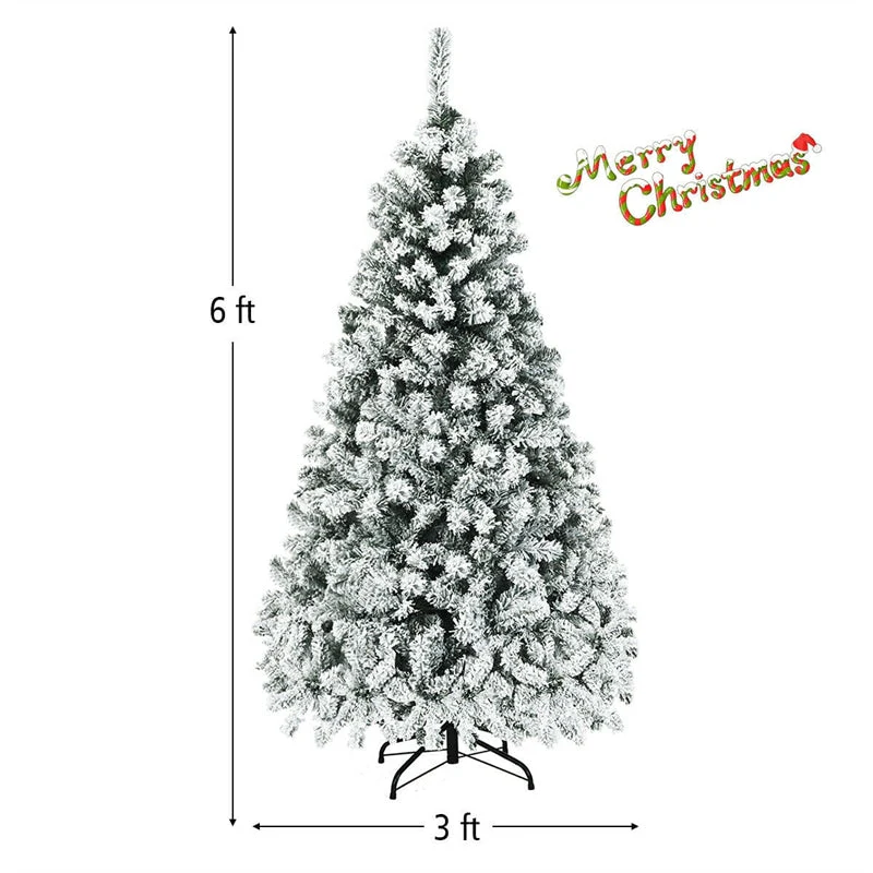 Premium Pre Lit Snow Flocked Artificial Christmas Tree With Hinged Branch Tips Amp Led Lights