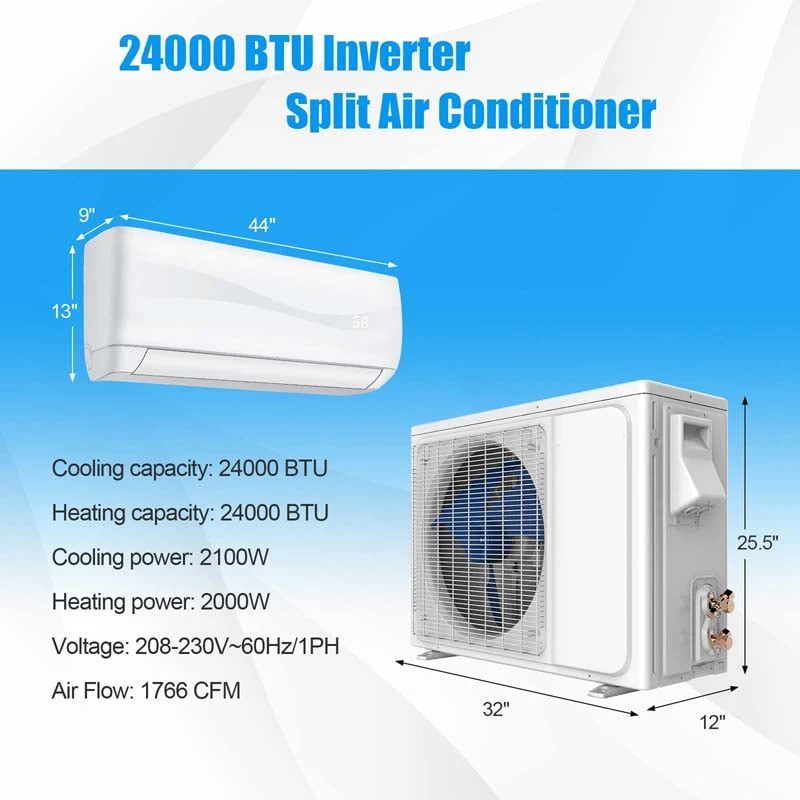 24000 Btu Ductless Mini Split Air Conditioner 208 230V 185 Seer2 Wall Mounted Inverter Ac Unit With Heat Pump