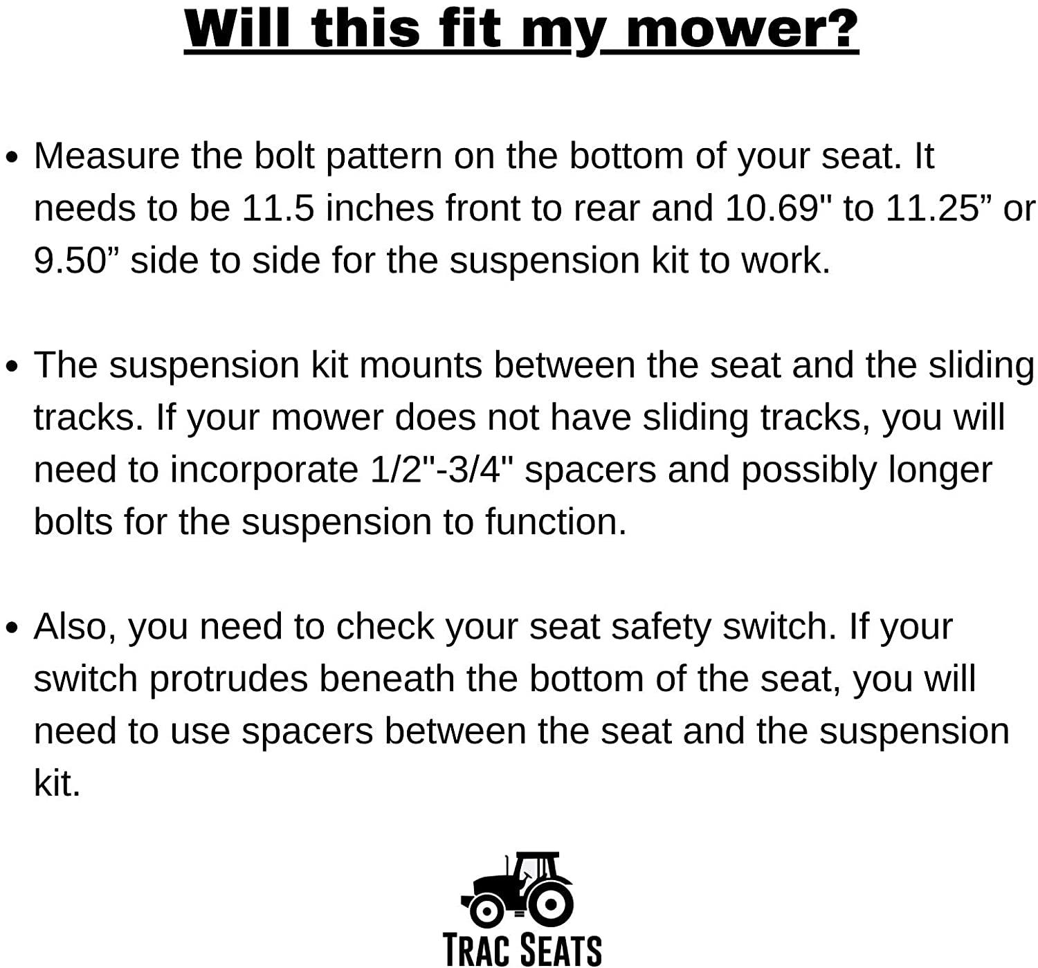 TRAC SEATS Seat Suspension Kit For Zero Turn Lawn Mower Tractor John Deere, Hustler, Z TRAK, Kubota, Exmark �C SAME DAY �C 1 YEAR WARRANTY