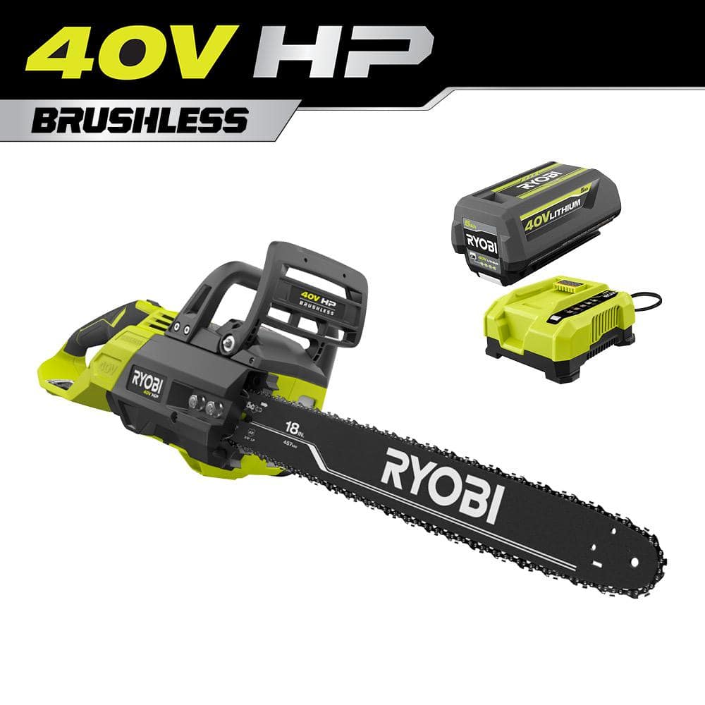 40V HP Brushless 18 in. Battery Chainsaw with 5.0 Ah Battery and Charger RY40580