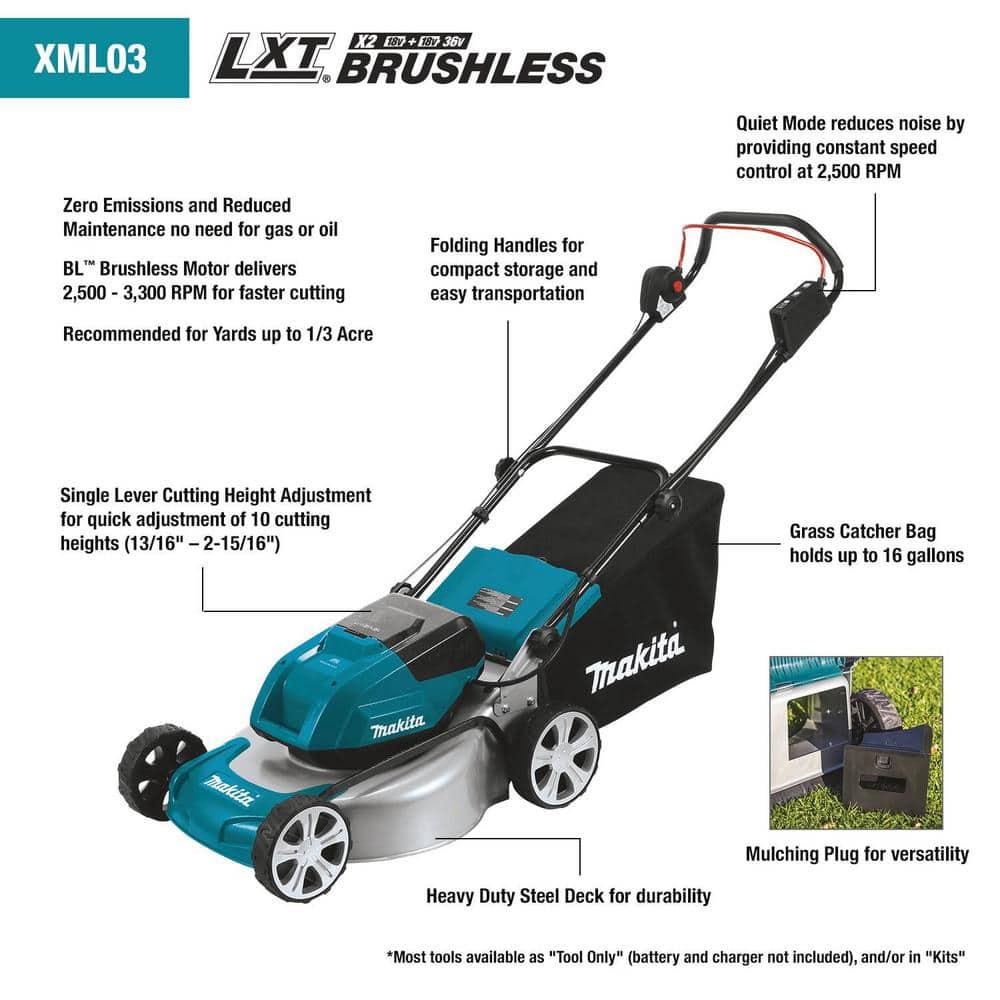 18 in. 18-Volt X2 (36-Volt) LXT Lithium-Ion Cordless Walk Behind Push Lawn Mower Kit with 4 Batteries (4.0 Ah) XML03CM1