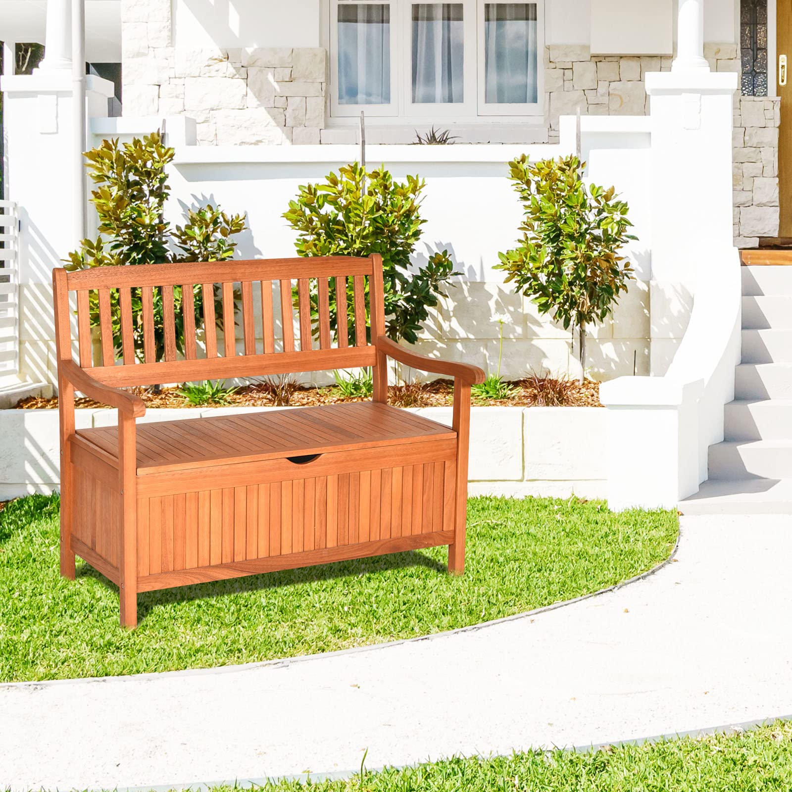 42Quot Wooden Patio Storage Bench Large Deck Box 33 Gallon Capacity Outdoor Entryway Storage Bench Wwaterproof Inner Bag