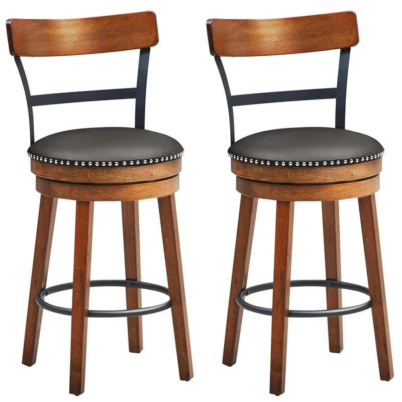 2 Pack 255Quot Wooden Swivel Bar Stools Counter Height Pub Kitchen Dining Chairs With Leather Padded Seat - Comfortable And Ergonomic Design
