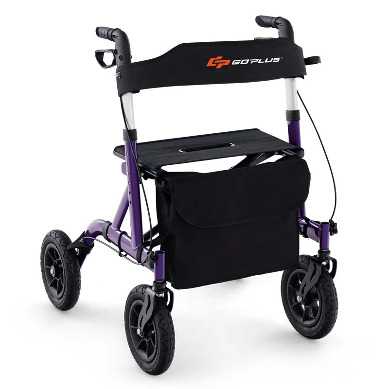 Foldable Rolling Walker With 95Quot All Terrain Pneumatic Wheel Heavy Duty Height Adjustable Rollator Walker With Seat For Seniors