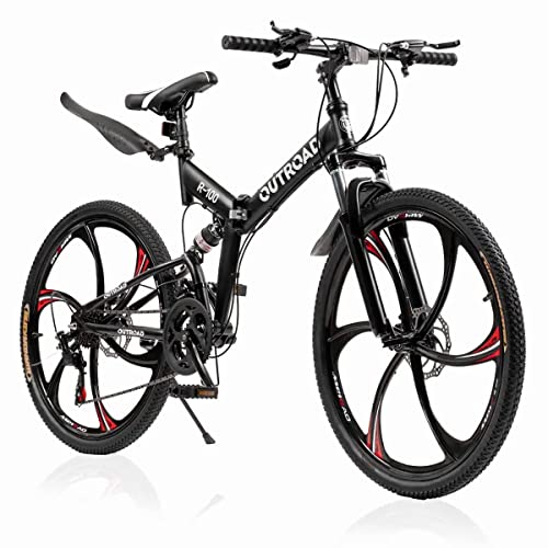 Outroad Folding Mountain Bike 26 Inch for Adult, 21 Speed Dual Suspension MTB Foldable Bicycle