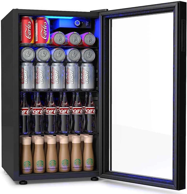 2 In 1 Mini Beverage Cooler Refrigerator Built In Amp Freestanding 120 Cans Beer Drinks Wine Fridge With Glass Door