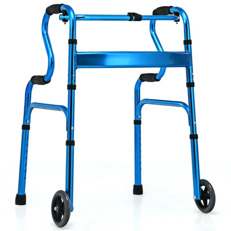 3 In 1 Folding Walker With 5Quot Wheels Amp Bi Level Handrails 440Lbs Heavy Duty Walking Mobility Aid