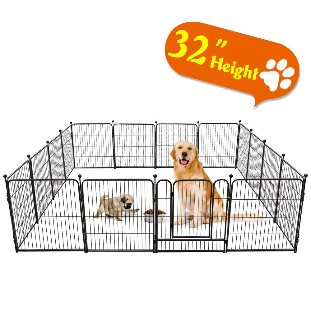 PawGiant Metal Dog Exercise Playpen Fence for Indoor & Outdoor, 16 Panels & 32'' Height