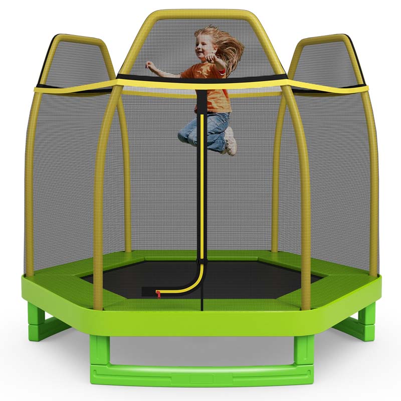 7 Ft Astm Certified Kids Trampoline Recreational Bounce Jumper With Safety Enclosure Net