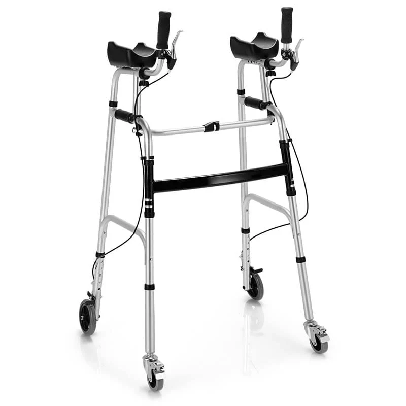 Foldable Standard Walker With 5Quot Wheels Amp Padded Armrest Height Adjustable Walking Mobility Aid For Seniors